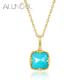 Vintage Natural Square Amazonite 925 Sterling Silver Pendant Necklace