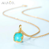 Vintage Natural Square Amazonite 925 Sterling Silver Pendant Necklace