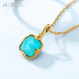 Vintage Natural Square Amazonite 925 Sterling Silver Pendant Necklace