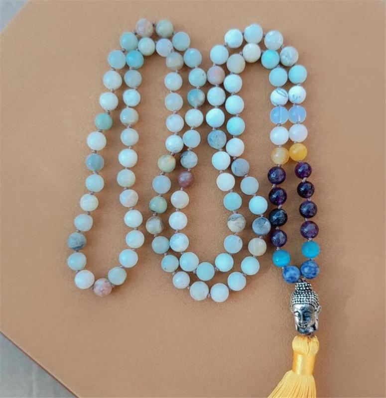 8mm Amazonium 108 Beads Tassel Necklace Chakra Healing