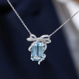 Aquamarine Butterfly Pendant Necklace Chain 925 Silver