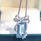 Aquamarine Butterfly Pendant Necklace Chain 925 Silver