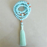 8mm Amazonite 108 Beads Tassel Necklace Spiritual Meditation