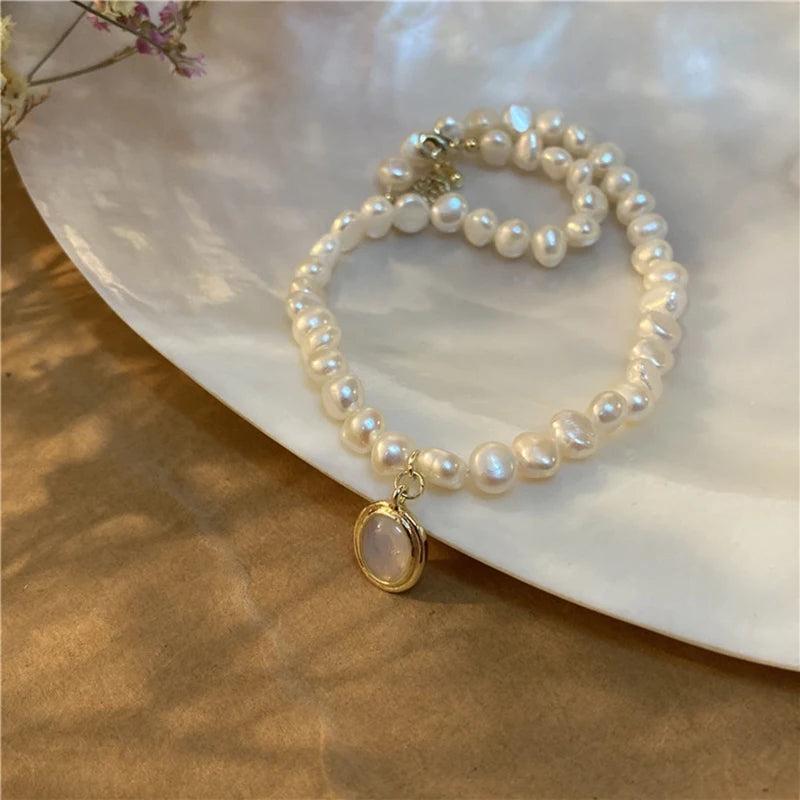 Baroque Pearl Necklace with Moonstone Pendant
