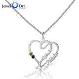 Personalized Double Heart Birthstone Necklace 925 Sterling Silver Name Necklace