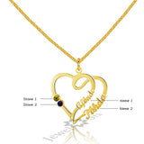 Personalized Double Heart Birthstone Necklace 925 Sterling Silver Name Necklace
