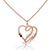 Personalized Double Heart Birthstone Necklace 925 Sterling Silver Name Necklace