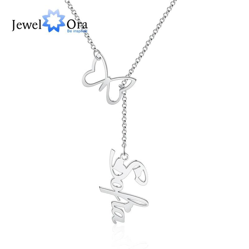 JewelOra Butterfly Name Necklace 925 Sterling Silver Personalized Y-Shape
