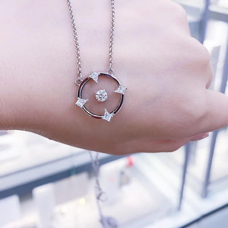 LR Silver Rose Generous Floating Disc Diamond Necklace