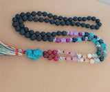 8mm Volcanic Chakra 108 Beads Tassel Knotted Necklace