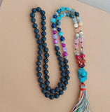8mm Volcanic Chakra 108 Beads Tassel Knotted Necklace