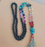 8mm Volcanic Chakra 108 Beads Tassel Knotted Necklace