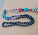 8mm Volcanic Chakra 108 Beads Tassel Knotted Necklace