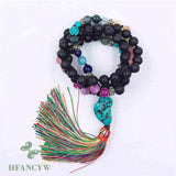 8mm Volcanic Chakra 108 Beads Tassel Knotted Necklace