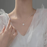 925 Silver Love Clover Necklace Rhinestone Choker