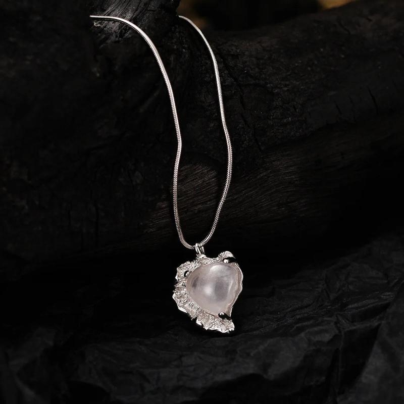 Pink Crystal Love Necklace S925 Silver Agate Pendant