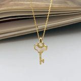 925 Silver Key Pendant Necklace Women Rhinestone Shell Jewelry