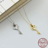 925 Silver Key Pendant Necklace Women Rhinestone Shell Jewelry