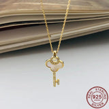 925 Silver Key Pendant Necklace Women Rhinestone Shell Jewelry