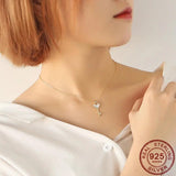 925 Silver Key Pendant Necklace Women Rhinestone Shell Jewelry
