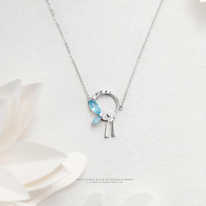 925 Silver Flowers Leaves Tassels Necklace