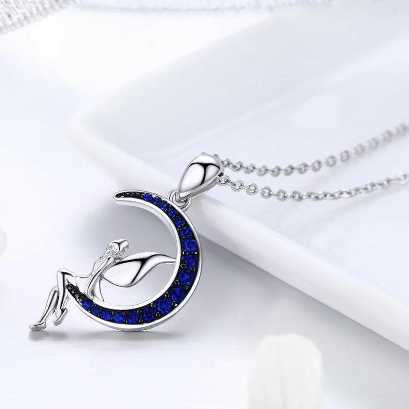 925 Silver Night Fairy Pendant Moon Link Chain Women Jewelry Gift