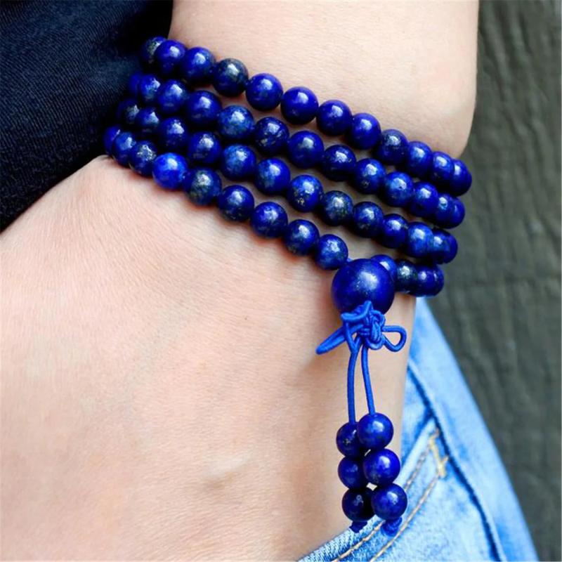 6mm Lapis Lazuli 108 Beads Tassel Necklace Bracelet Spirituality