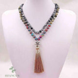 8mm Malachite 108 Beads Tassel Knotted Necklace