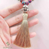 8mm Malachite 108 Beads Tassel Knotted Necklace