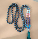 8mm Volcanic Stone 108 Beads Tassel Knotted Necklace Cuff Lucky Chakra Bracelet
