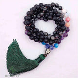 8mm Volcanic Stone 108 Beads Tassel Knotted Necklace Cuff Lucky Chakra Bracelet
