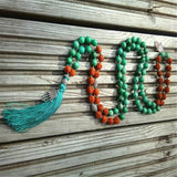 8mm Turquoise Rudraksha 108 Beads Tassel Necklace Yoga Classic Prayer