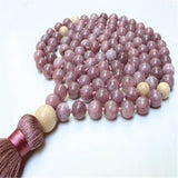 8mm Natural Lepidolite 108 Beads Tassel Necklace for Meditation