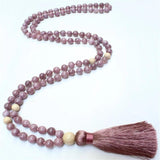 8mm Natural Lepidolite 108 Beads Tassel Necklace for Meditation