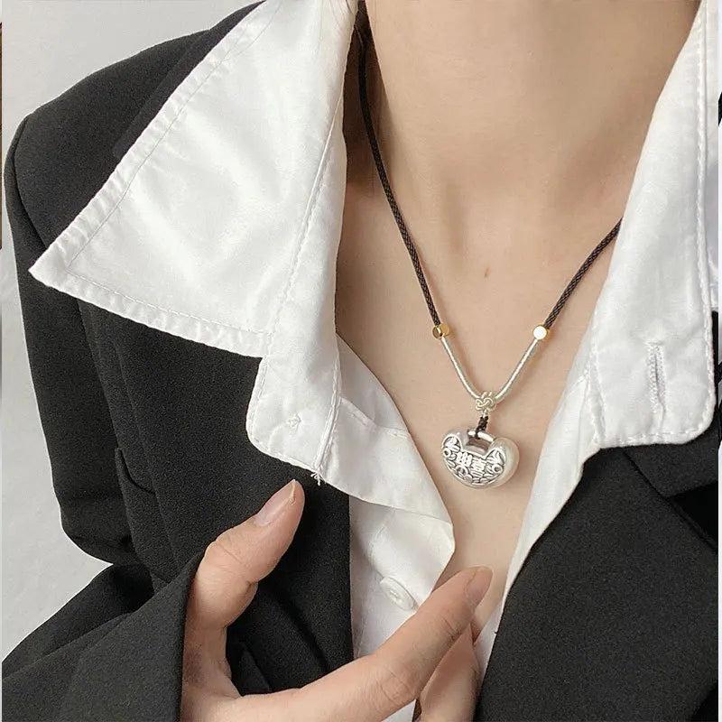 999 Pure Silver Necklace Fengshui Pendant For Women Change Luck Sweater Chain