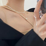 Double Pearl Love Necklace 925 Sterling Silver Clavicle Chain