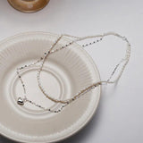 Double Pearl Love Necklace 925 Sterling Silver Clavicle Chain
