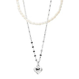 Double Pearl Love Necklace 925 Sterling Silver Clavicle Chain