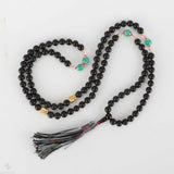 8mm 108 Knot Natural Scrub Agate Buddha Bracelet Relief Cuff Chain Tassel Bless