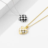 Heart Shape Checkerboard Silver Necklace for Women