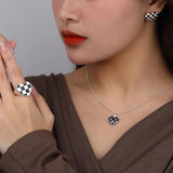Heart Shape Checkerboard Silver Necklace for Women