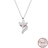 Fox Pendant Necklace Purple Crystal Eyes 925 Sterling Silver CZ Bridal Wedding