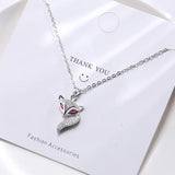 Fox Pendant Necklace Purple Crystal Eyes 925 Sterling Silver CZ Bridal Wedding