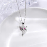 Fox Pendant Necklace Purple Crystal Eyes 925 Sterling Silver CZ Bridal Wedding