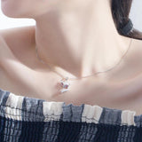 Fox Pendant Necklace Purple Crystal Eyes 925 Sterling Silver CZ Bridal Wedding