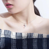 Fox Pendant Necklace Purple Crystal Eyes 925 Sterling Silver CZ Bridal Wedding