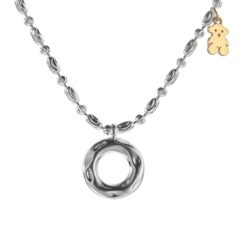 925 Sterling Silver Bear Donut Ring Pendant Necklace for Women