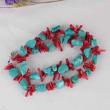 Red Coral Turquoise Gemstone DIY Chain 15in Bohemia Gift