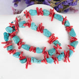 Red Coral Turquoise Gemstone DIY Chain 15in Bohemia Gift