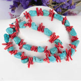 Red Coral Turquoise Gemstone DIY Chain 15in Bohemia Gift